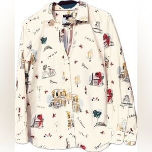Talbots Rare finding Scenic PARIS France
 print Shirt Sz LP 100% Cotton-  Travel